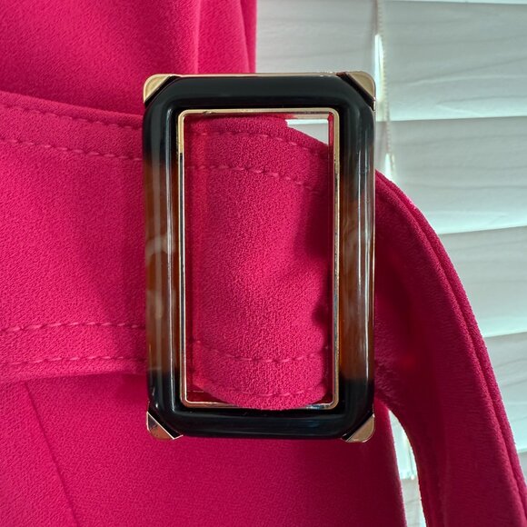EUC Calvin Klein Surplice Buckle A-line Midi Work Dress Hot Pink (Size: 6) - Picture 4 of 5